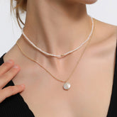 Layered Seed Pearl Necklace Set | Natural 3mm Baby Pearl & Button Pearl Pendant Chain-18K Gold Plated