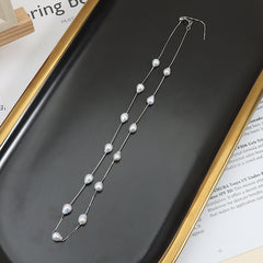 Starry Sky Pearl Necklace, 925 Sterling Silver Clavicle Chain, Baroque Necklace