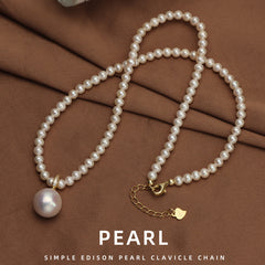 Genuine Freshwater Pearl Pendant Necklace, 18K Gold Plated, Lustrous 4mm Near-Round Real Pearl Jewelry for Women