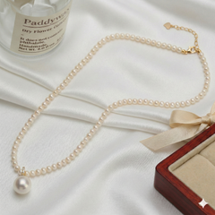 Genuine Freshwater Pearl Pendant Necklace, 18K Gold Plated, Lustrous 4mm Near-Round Real Pearl Jewelry for Women