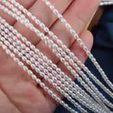 2.5mm White High Luster Natural Freshwater Baroque Rice Pearl Beads Strand (15") for DIY Jewelry Making