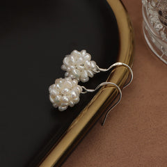 Natural Freshwater Pearl Earrings Baroque Flower Ball Pearl Earrings S925
