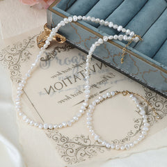 Natural Freshwater Baroque Pearl Necklace Bacelet Set 4mm