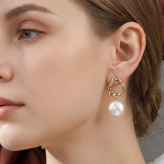 Natural Freshwater Pearl Earrings Baroque Buttons Pearl Earrings S925 12MM