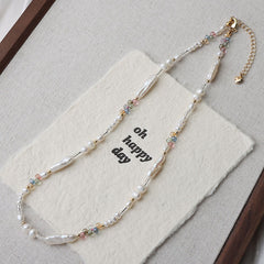 Baroque freshwater pearl necklace, clavicle chain, colorful crystal hand-beaded