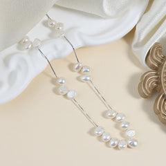 Dainty S925 Sterling Silver Pearl Station Necklace – Natural 3-4mm Baroque Freshwater Pearls (16")