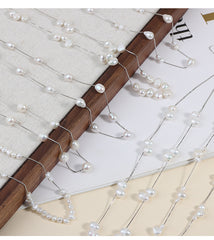 Dainty S925 Sterling Silver Pearl Station Necklace – Natural 3-4mm Baroque Freshwater Pearls (16")
