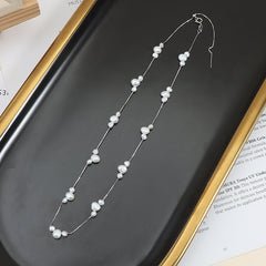 Starry Sky Pearl Necklace, 925 Sterling Silver Clavicle Chain, Baroque Necklace