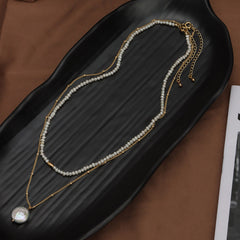 Layered Seed Pearl Necklace Set | Natural 3mm Baby Pearl & Button Pearl Pendant Chain-18K Gold Plated