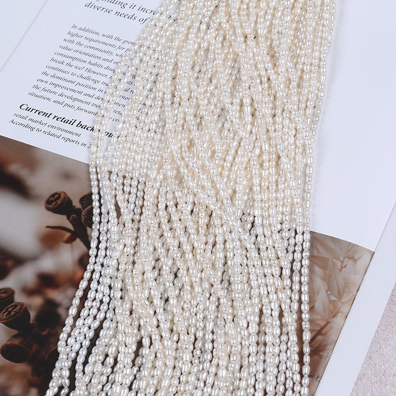 3-4mm White High Luster Natural Freshwater Baroque Rice Pearl Beads Strand (13.5") for DIY Jewelry Making