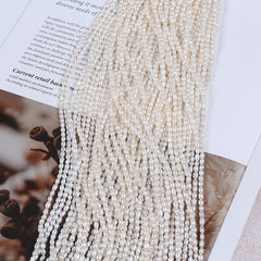 3-4mm White High Luster Natural Freshwater Baroque Rice Pearl Beads Strand (13.5") for DIY Jewelry Making