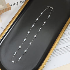 Starry Sky Pearl Necklace, 925 Sterling Silver Clavicle Chain, Baroque Necklace