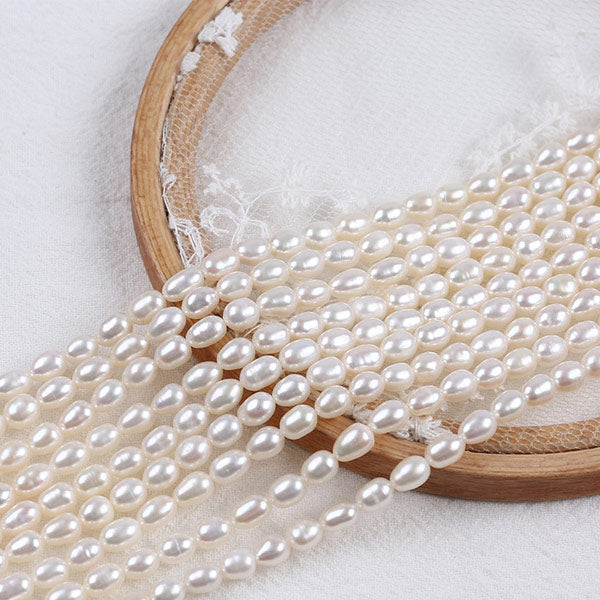 4mm White High Luster Natural Freshwater Baroque Rice Pearl Beads Strand (14") for DIY Jewelry Making Secondary image
