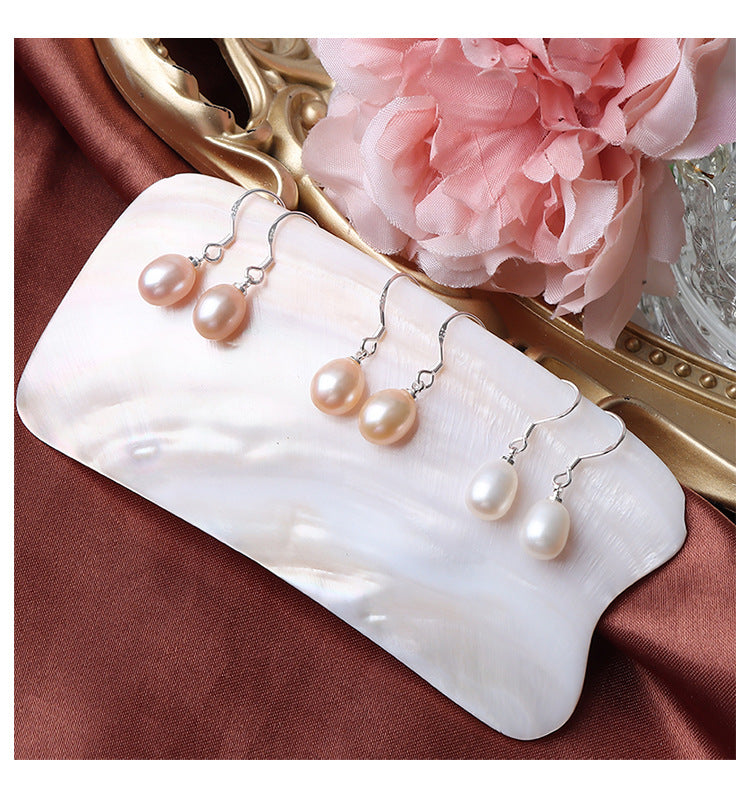 Classic 7-8mm Oval Freshwater Pearl Dangle Earrings - Hypoallergenic S925 Silver