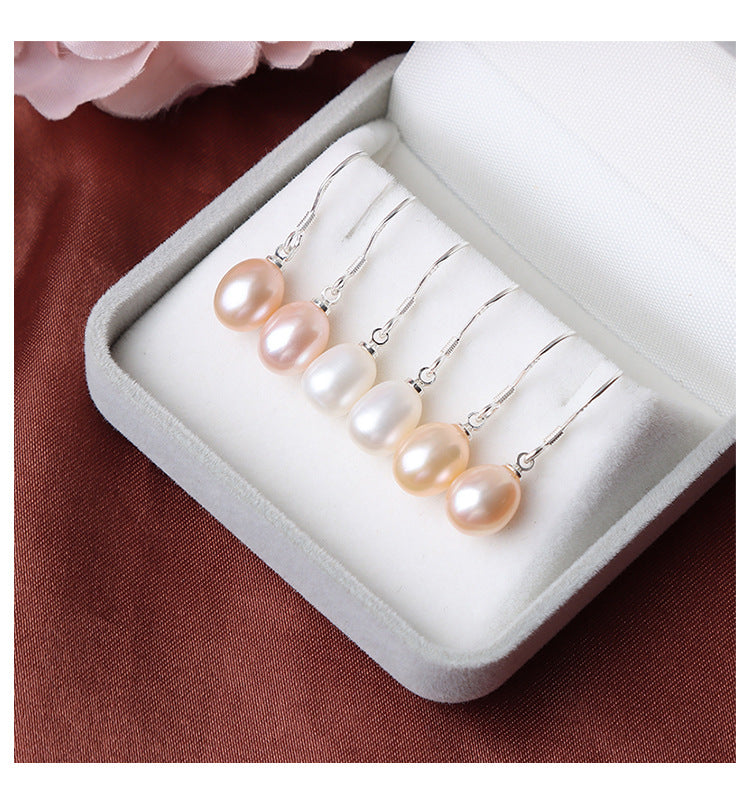 Classic 7-8mm Oval Freshwater Pearl Dangle Earrings - Hypoallergenic S925 Silver