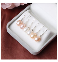 Classic 7-8mm Oval Freshwater Pearl Dangle Earrings - Hypoallergenic S925 Silver