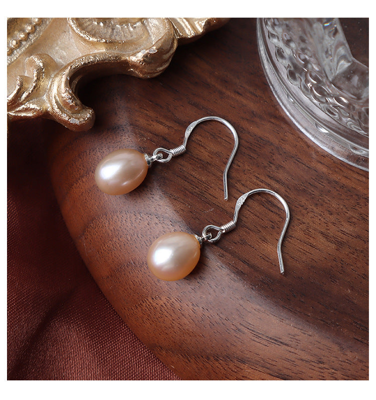 Classic 7-8mm Oval Freshwater Pearl Dangle Earrings - Hypoallergenic S925 Silver