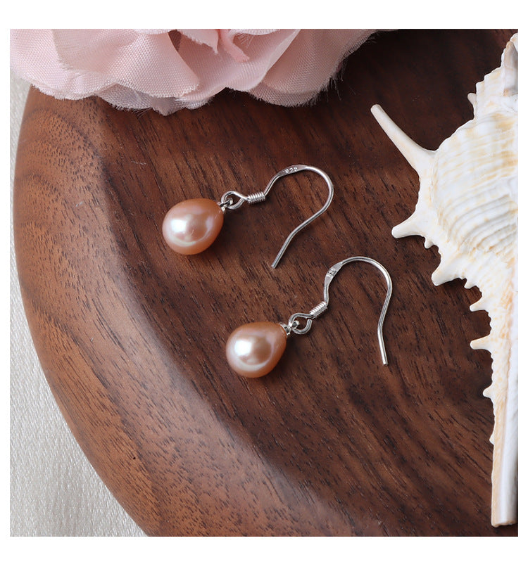Classic 7-8mm Oval Freshwater Pearl Dangle Earrings - Hypoallergenic S925 Silver