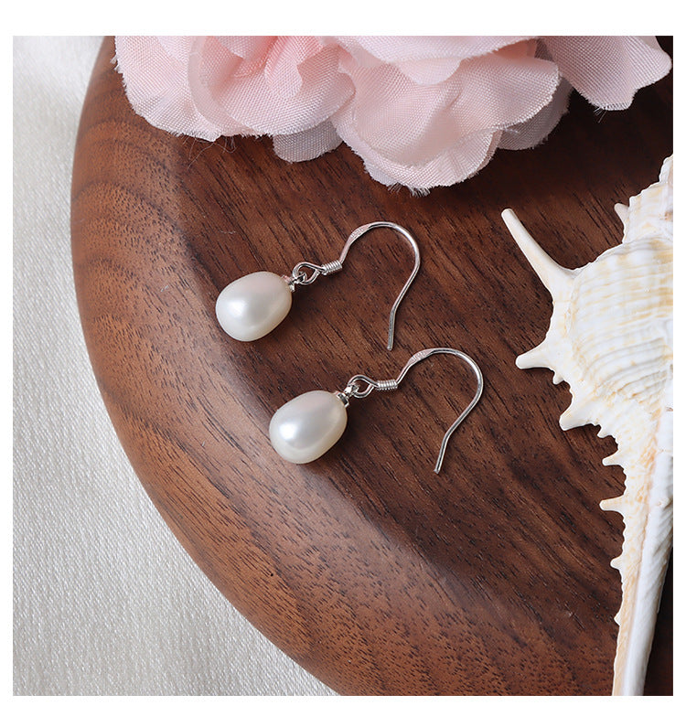 Classic 7-8mm Oval Freshwater Pearl Dangle Earrings - Hypoallergenic S925 Silver