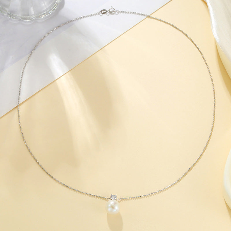 10mm White Natural Freshwater Pearl Pendant Necklace - Perfect Round, S925 Sterling Silver, 18"