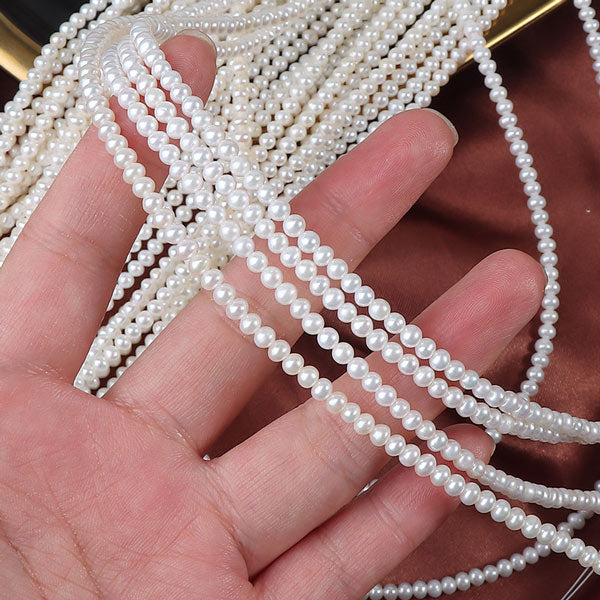 3-3.5mm White High Luster Natural Freshwater Near Round Pearl Beads Strand (15") for DIY Jewelry Making Main image