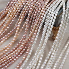 4.5-5mm High Luster Freshwater Rice Seed Pearls – 15" Strand for DIY Jewelry Making