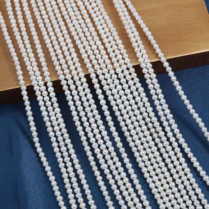 3-4mm White High Luster Natural Freshwater Near Round Pearls Beads Strand (15") for DIY Jewelry Making Secondary image
