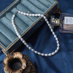 Lustrous White Rice Pearl Necklace – Timeless Elegance 7mm