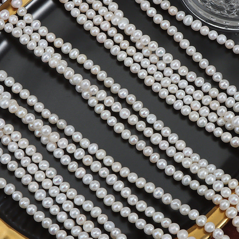 4.5-5mm White High Luster Natural Freshwater Near Round Seed Pearl Beads Strand (15") for DIY Jewelry Making Secondary image