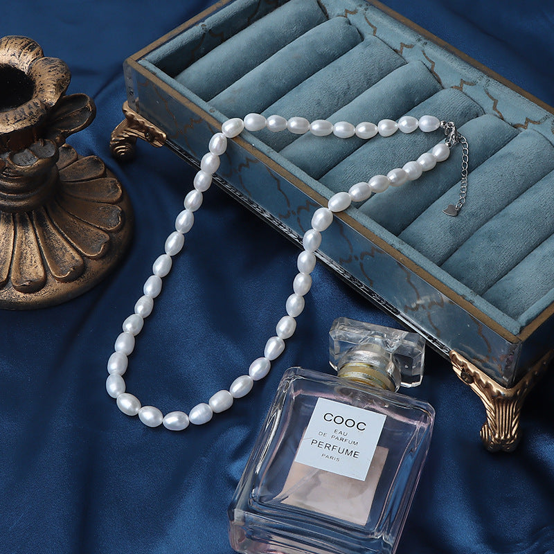 Lustrous White Rice Pearl Necklace – Timeless Elegance 7mm