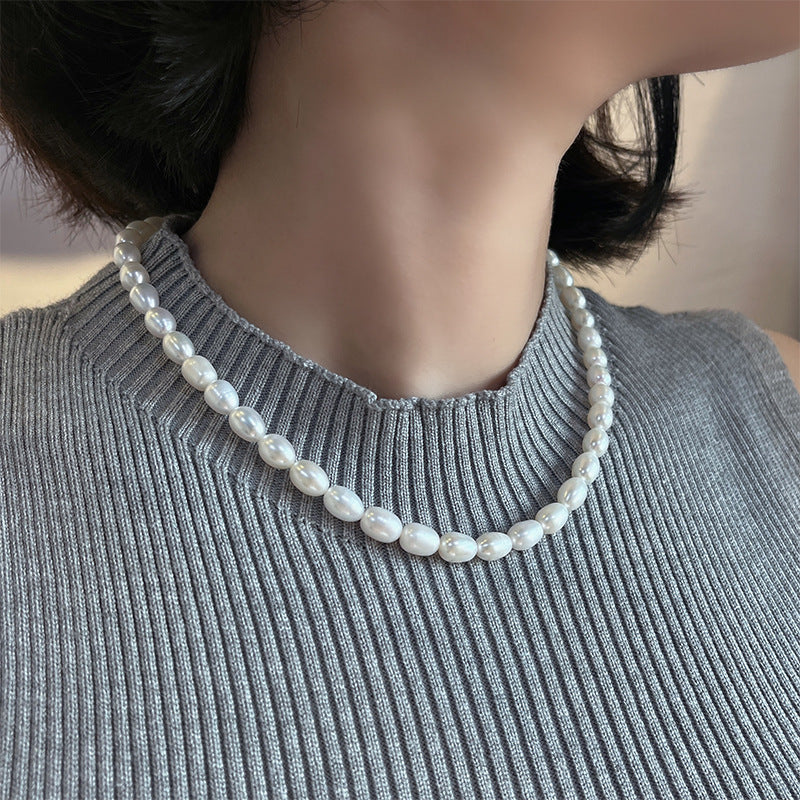 Lustrous White Rice Pearl Necklace – Timeless Elegance 7mm