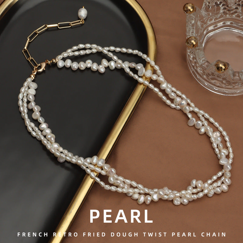 Dainty Multi-Strand Seed Pearl Necklace, 2-4mm Real Freshwater Pearls, 18K Gold Plated Twisted Layered Jewelry for Women Secondary image
