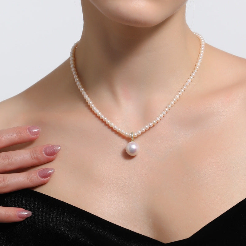 Genuine Freshwater Pearl Pendant Necklace, 18K Gold Plated, Lustrous 4mm Near-Round Real Pearl Jewelry for Women Main image