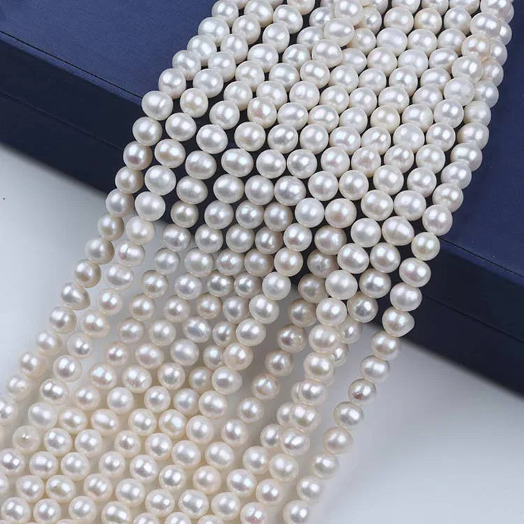 6mm White High Luster Natural Freshwater Near Round Pearl Beads Strand (14") for DIY Jewelry Making Secondary image