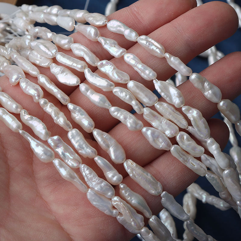 15mm White High Luster Natural Freshwater Baroque Biwa Pearl Beads Strand (14.5") for DIY Jewelry Making Main image