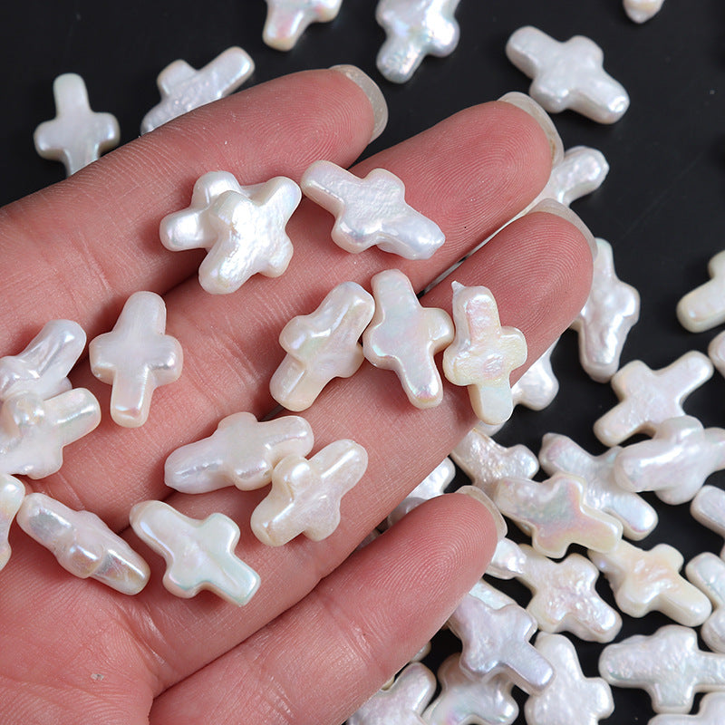 15-16mm White High Luster Natural Freshwater Baroque Cross Pearls Loose Beads (5 Pcs) for DIY Jewelry Making Main image