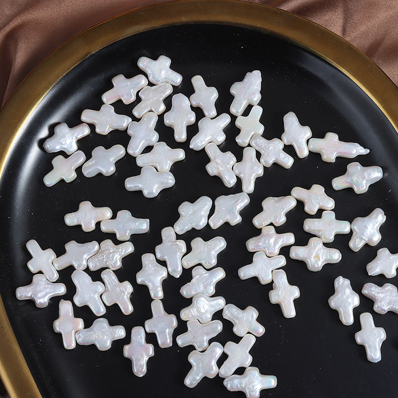 15-16mm White High Luster Natural Freshwater Baroque Cross Pearls Loose Beads (5 Pcs) for DIY Jewelry Making Secondary image
