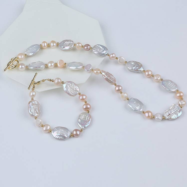 Freshwater Pearl Necklace Bracelet Set Jewelry Gift for Women