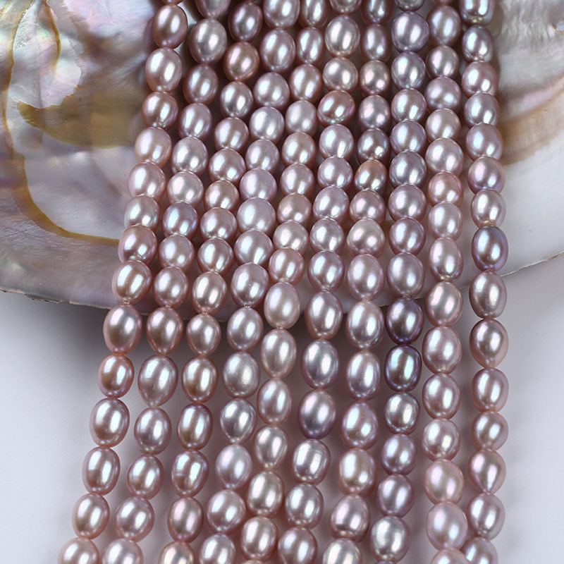 7-8mm Purple High Luster Natural Freshwater Rice Pearls Beads Strand (15") for DIY Jewelry Making Secondary image