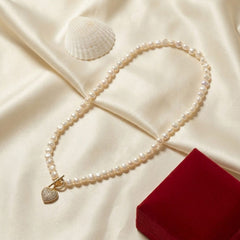 Unique Baroque Pearl Heart Toggle Necklace, 18K Gold Plated, High Luster Freshwater Pearls, Chic Statement Jewelry for Women