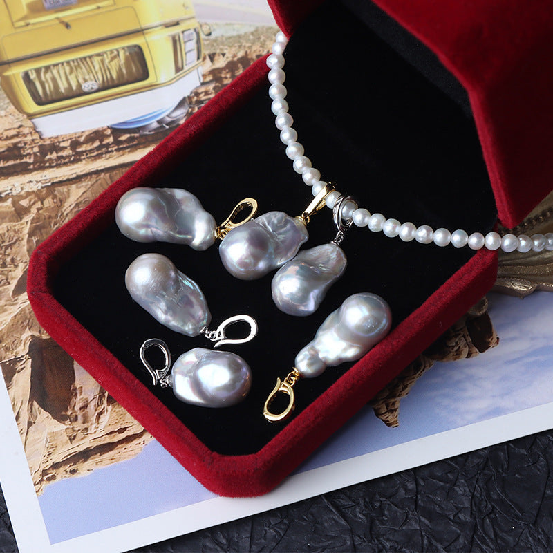12-13mm Grey High Luster Natural Freshwater Fishtail Baroque Pearl Pendant with S925 Silver Enhancer Clasp (1 Pc) for DIY Jewelry Making Main image