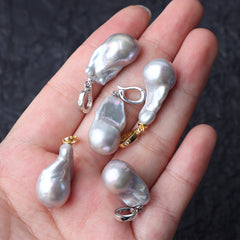 12-13mm Grey High Luster Natural Freshwater Fishtail Baroque Pearl Pendant with S925 Silver Enhancer Clasp (1 Pc) for DIY Jewelry Making