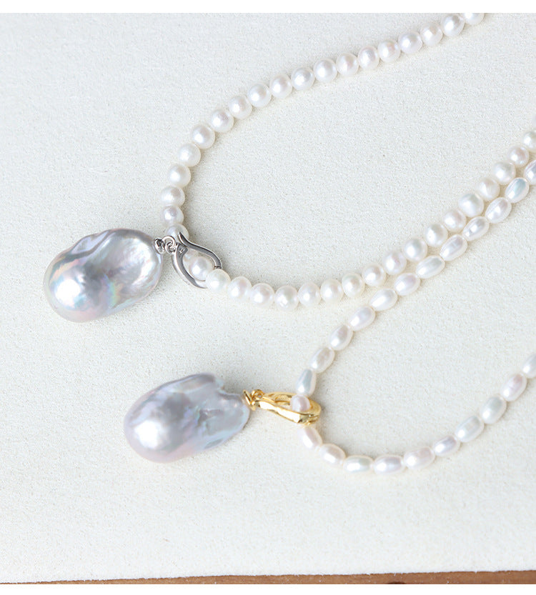 12-13mm Grey High Luster Natural Freshwater Fishtail Baroque Pearl Pendant with S925 Silver Enhancer Clasp (1 Pc) for DIY Jewelry Making Secondary image