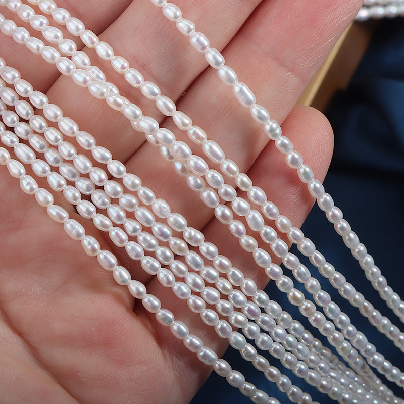 2.5mm White High Luster Natural Freshwater Baroque Rice Pearl Beads Strand (15") for DIY Jewelry Making Main image
