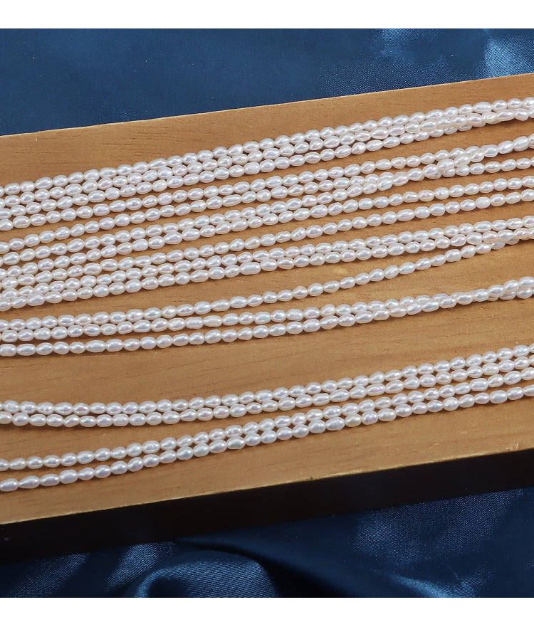 3-4mm White High Luster Natural Freshwater Baroque Rice Pearl Beads Strand (13.5") for DIY Jewelry Making