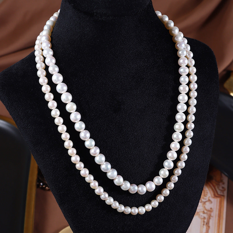 5-6mm & 7-8mm White High Luster Natural Freshwater Near Round Pearl Double-Layered Choker Necklace (15") with S925 Silver Clasp Main image