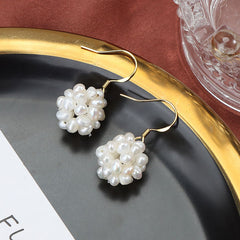 Natural Freshwater Pearl Earrings Baroque Flower Ball Pearl Earrings S925