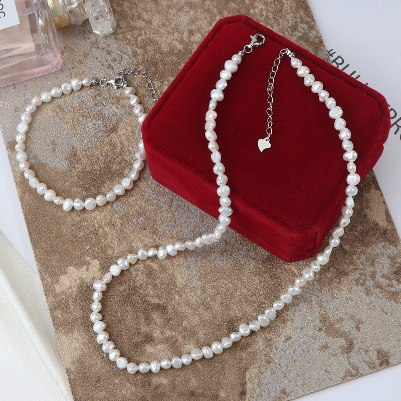 Natural Freshwater Baroque Pearl Necklace Bacelet Set 4mm Secondary image