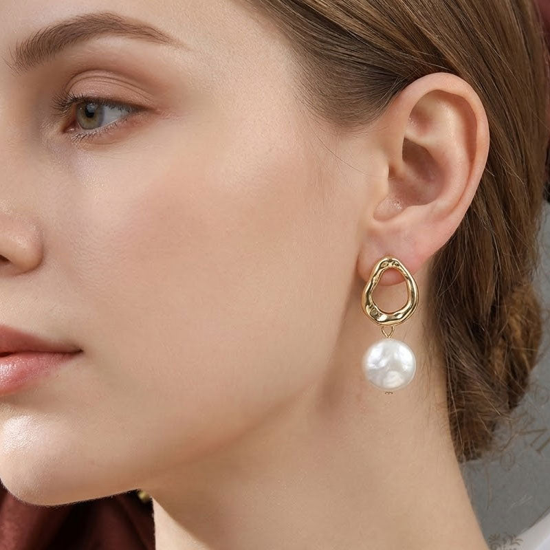 Natural Freshwater Pearl Earrings Baroque Buttons Pearl Earrings S925 12MM