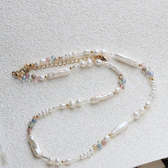 Baroque freshwater pearl necklace, clavicle chain, colorful crystal hand-beaded